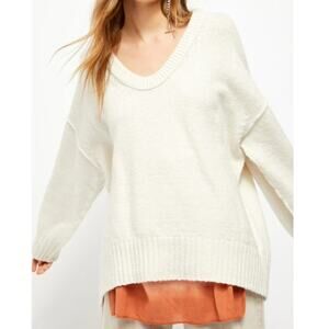 Free People Brookside Oversized Tunic Sweater XS Ivory Soft Stretch Comfy NWT